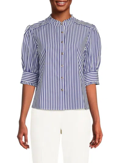 Tommy Hilfiger Women's Striped Puff Sleeve Shirt In Blue