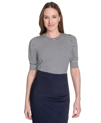 Tommy Hilfiger Women's Striped Puff-sleeve Top In Multi