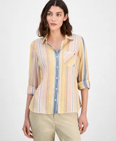 Tommy Hilfiger Women's Striped Roll-tab Shirt In Multi