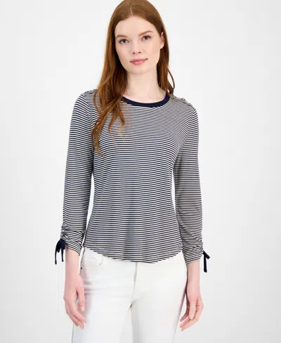 Tommy Hilfiger Women's Striped Ruched-sleeve Top In Multi