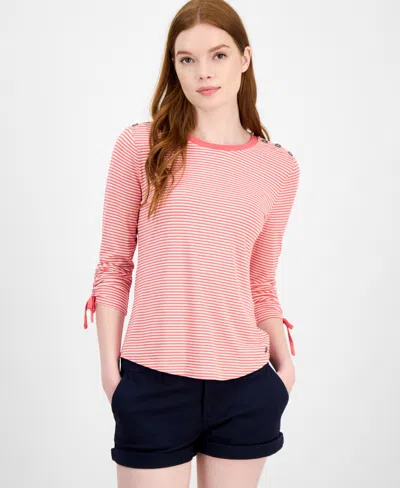 Tommy Hilfiger Women's Striped Ruched-sleeve Top In Multi