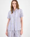 Tommy Hilfiger Women's Striped Short-sleeve Camp Shirt In Blue