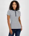 Tommy Hilfiger Women's Striped Short-sleeve Polo Shirt In Bright White,sky Captain