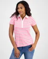 Tommy Hilfiger Women's Striped Short-sleeve Polo Shirt In Peony,bright White