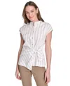 Tommy Hilfiger Women's Striped Side-tie Cap-sleeve Blouse In White