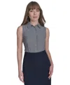 Tommy Hilfiger Women's Striped Sleeveless Button-up Blouse In Midnight,ivory