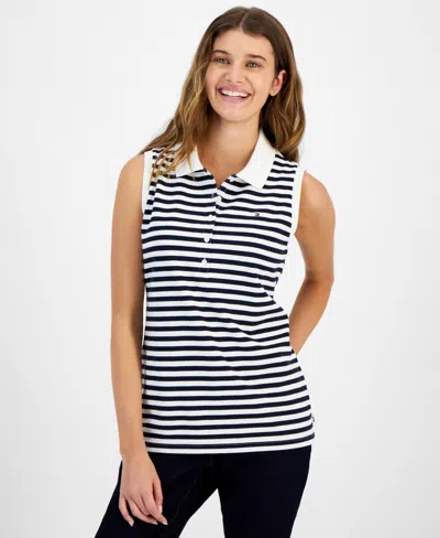 Tommy Hilfiger Women's Striped Sleeveless Polo Shirt In Sky Cap,br