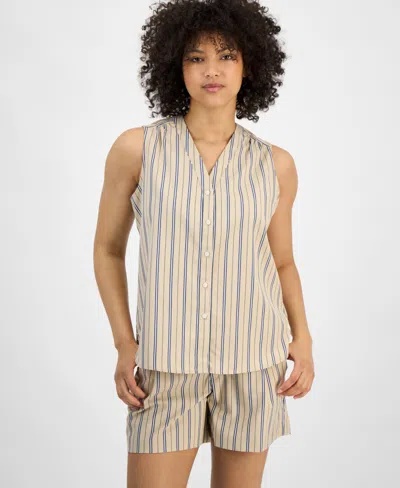 Tommy Hilfiger Women's Striped Sleeveless V-neck Shirt In Irish Cream Multi