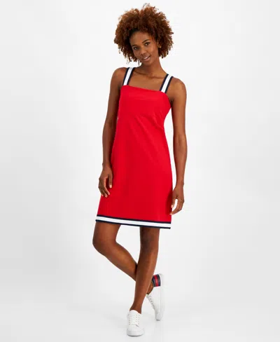Tommy Hilfiger Women's Striped-strap French Terry Sneaker Dress In Scarlet