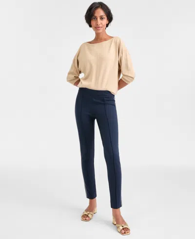 Tommy Hilfiger Women's Striped-trim Seamed Pull-on Pants In Blue