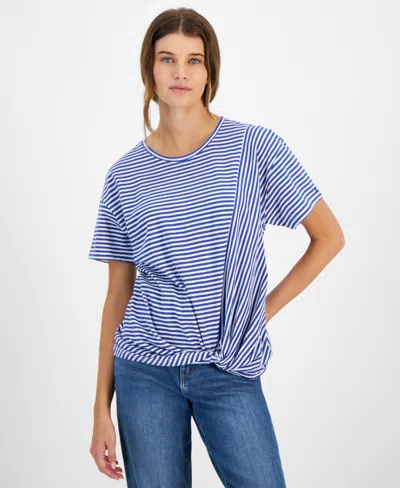 Tommy Hilfiger Women's Striped Twist-hem T-shirt In Brt Wht Co