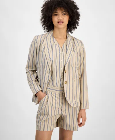 Tommy Hilfiger Women's Striped Two-button Blazer In Irish Cream Multi