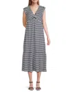 Tommy Hilfiger Sleeveless Stripe Ribbed Midi Dress In Sky Captain