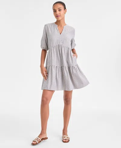 Tommy Hilfiger Women's Striped V-neck Tiered Dress In Gray