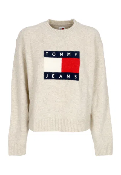 Tommy Hilfiger Women's Sweater W Melange Flag Sweater Ancient White Melange