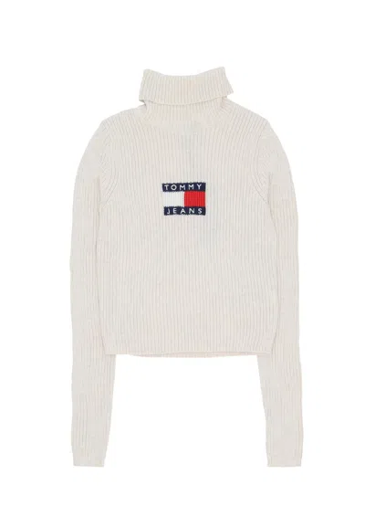 Tommy Hilfiger Women's Sweater W Melange Turtleneck Flag Sweater Ancient White Melange