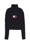 Tommy Hilfiger Women's Sweater W Melange Turtleneck Flag Sweater Black Melange In Black Melange