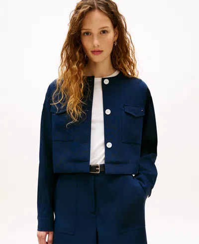 Tommy Hilfiger Women's Tailored Crew Neck Cropped Jacket In Blue