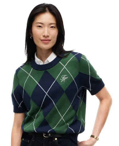 Tommy Hilfiger Women's Tartan Argyle Short-sleeve Sweater In Green