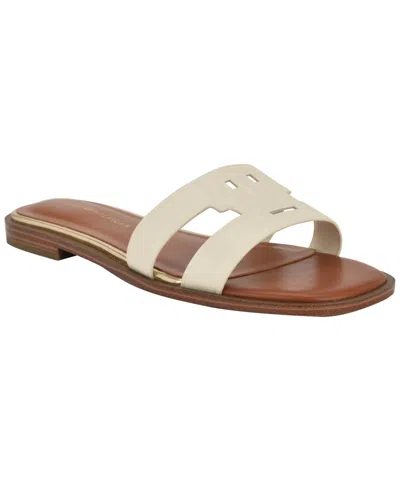 Tommy Hilfiger Women's Terenz Logo Strap Flat Slide Sandals In White
