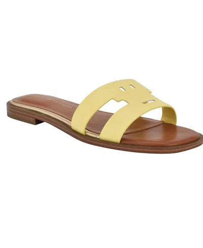 Tommy Hilfiger Women's Terenz Logo Strap Flat Slide Sandals In Yellow