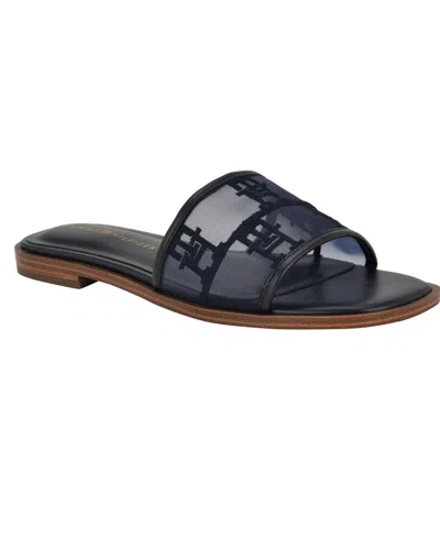 Tommy Hilfiger Women's Tesia Mesh Logo Flat Slide Sandals In Dark Blue