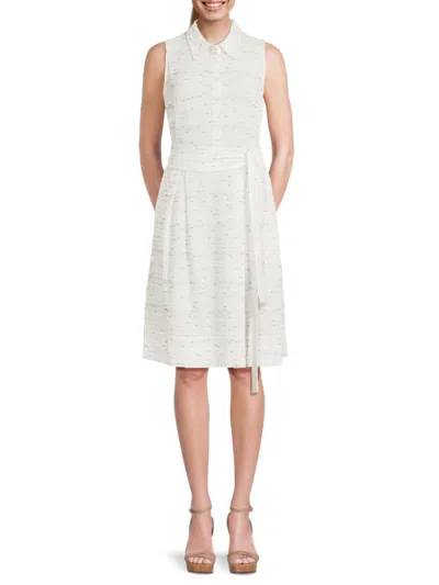 Tommy Hilfiger Women's Textured Belted Dress In Ivory Black