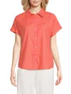 Tommy Hilfiger Women's Textured Dobby Cotton Rolled-sleeve Button Shirt In Orange