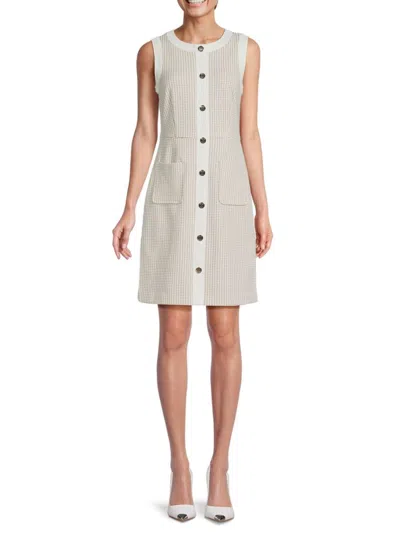 Tommy Hilfiger Women's Textured Sleeveless Shirtdress In Ivory Khaki