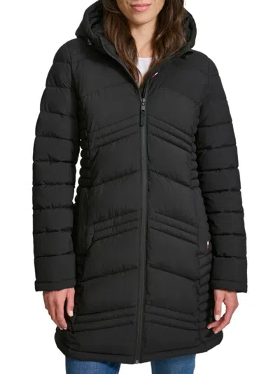 Tommy Hilfiger Women's Three-quarter Puffer Coat In Black