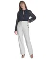 Tommy Hilfiger Women's Tie-front Popover Blouse In Midnight,ivory