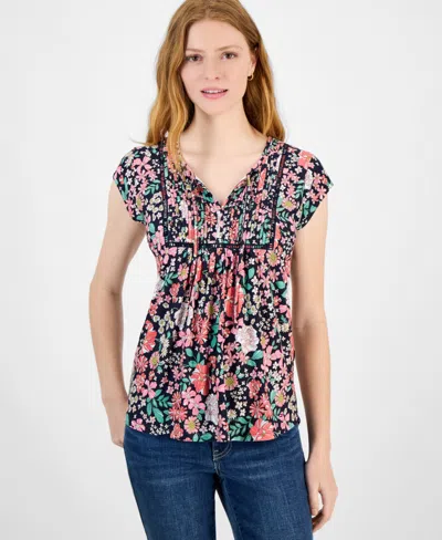 TOMMY HILFIGER WOMEN'S TIE-NECK PINTUCK-FRONT TOP