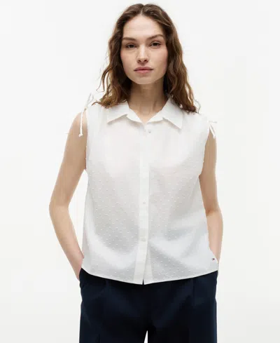 Tommy Hilfiger Women's Tie-detail Sleeveless Shirt In White