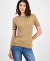 Tommy Hilfiger Women's Tipped Short-sleeve Sweater In Brown