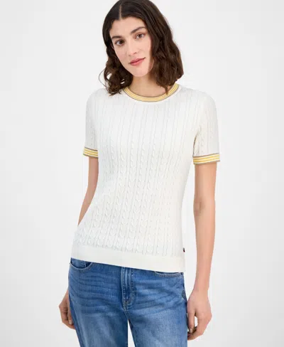 Tommy Hilfiger Women's Tipped Short-sleeve Sweater In White