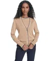 Tommy Hilfiger Women's Tipped V-neck Cardigan Set In Brown
