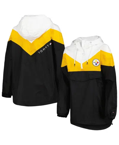 TOMMY HILFIGER WOMEN'S TOMMY HILFIGER WHITE, GOLD PITTSBURGH STEELERS STACI HALF-ZIP HOODIE WINDBREAKER JACKET