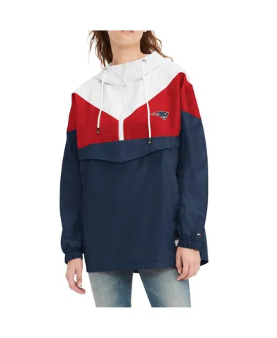 Tommy Hilfiger Women's  White, Red New England Patriots Staci Half-zip Hoodie Windbreaker Jacket In White,red