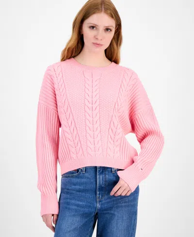 Tommy Hilfiger Women's Traveling Cable Sweater In Pink