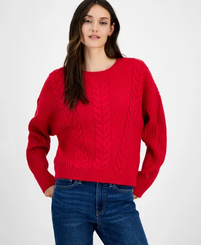 Tommy Hilfiger Women's Traveling Cable Sweater In Red