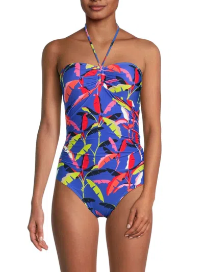Tommy Hilfiger Women's Tree Print Halterneck One Piece Swimsuit In Provence