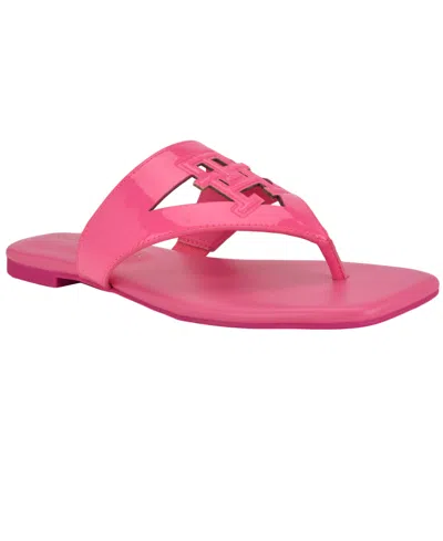 Tommy Hilfiger Women's Tremmy Cutout Logo Flat Thong Sandals In Pink Patent