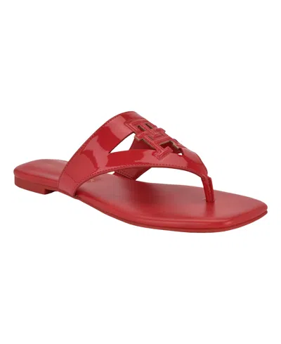 Tommy Hilfiger Women's Tremmy Cutout Logo Flat Thong Sandals In Red Patent