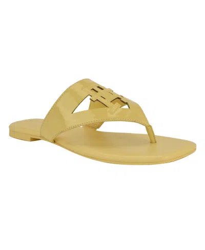 Tommy Hilfiger Women's Tremmy Cutout Logo Flat Thong Sandals In Yellow Patent
