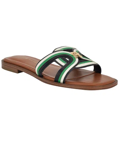 Tommy Hilfiger Women's Tressi Logo Flat Slide Sandals In Green,navy