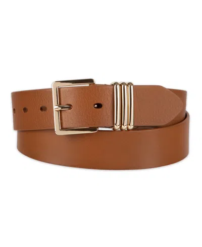 Tommy Hilfiger Women's Triple-metal Strap Keeper Casual Leather Belt In Brown