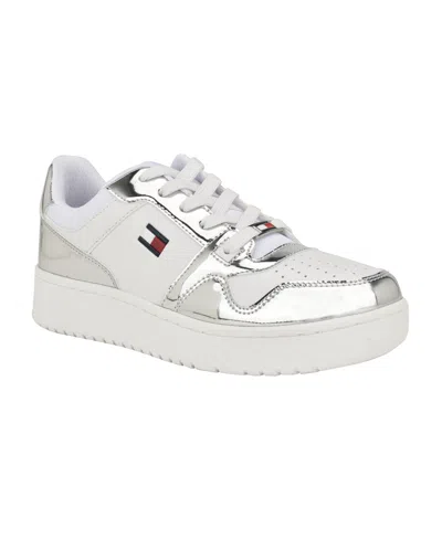 Tommy Hilfiger Women's Twigye Casual Lace Up Sneakers In White,silver