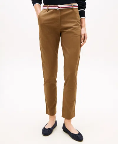 Tommy Hilfiger Women's Twill Slim Belted Chinos Pants In Brown