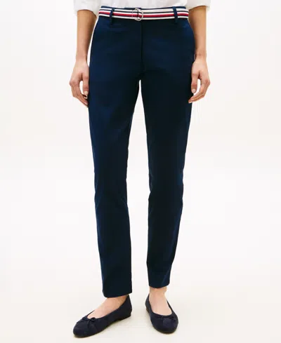 Tommy Hilfiger Women's Twill Slim Belted Chinos Pants In Blue