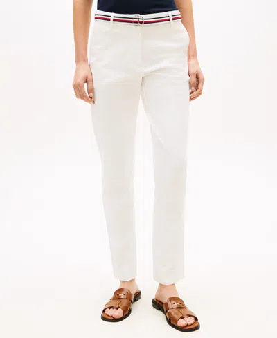 Tommy Hilfiger Women's Twill Slim Belted Chinos Pants In White